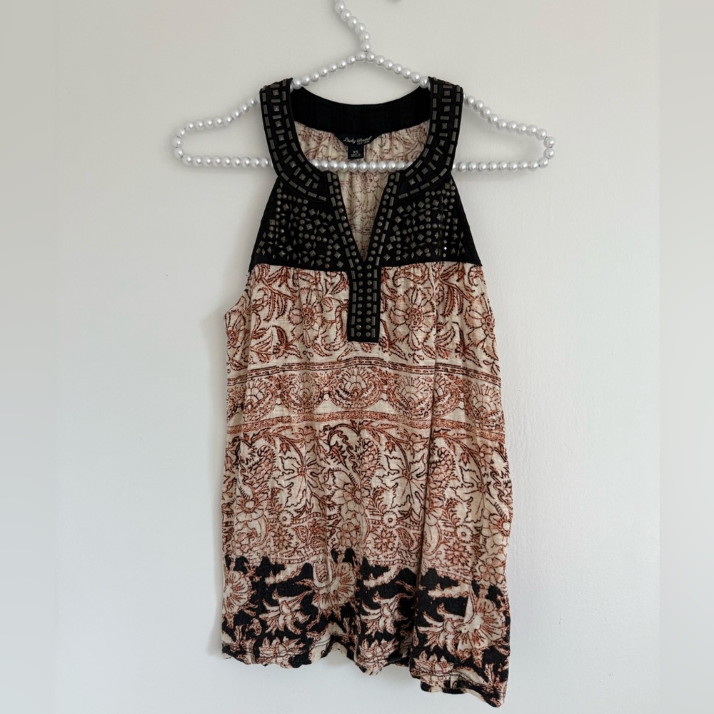 Lucky Brand Black and Brown Patterned Blouse